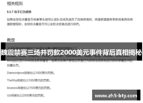 魏震禁赛三场并罚款2000美元事件背后真相揭秘